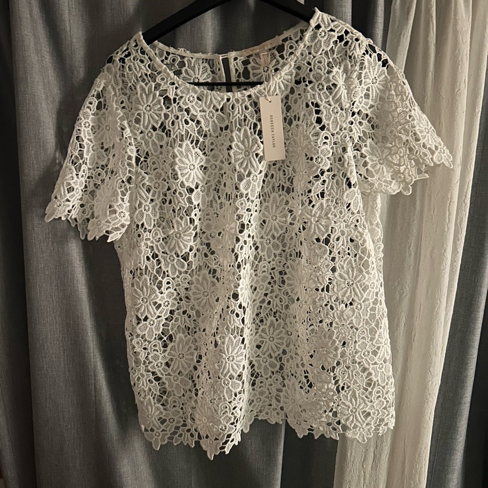 Rebecca Taylor White Crochet Lace Women Top - Picture 2 of 8